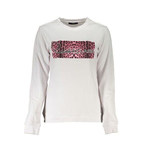 Cavalli Class Leopard Print Sweatshirt Long Sleeve Crew Neck Women White - Picture 1 of 2